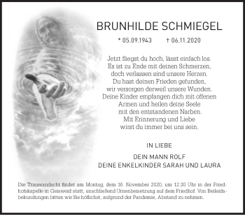 Traueranzeige von Brunhilde Schmiegel von Siegener Zeitung
