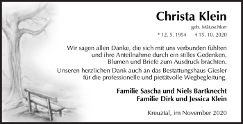 Traueranzeige von Christa Klein von Siegener Zeitung