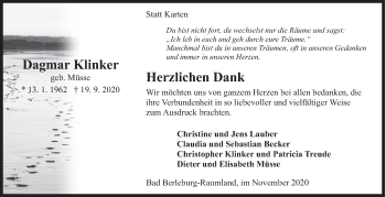 Traueranzeige von Dagmar Klinker von Siegener Zeitung