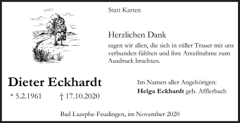 Traueranzeige von Dieter Eckhardt von Siegener Zeitung