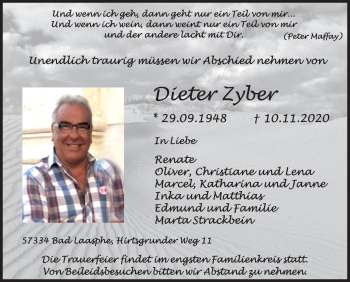 Traueranzeige von Dieter Zyber von Siegener Zeitung