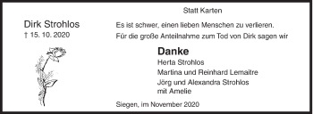 Traueranzeige von Dirk Strohlos von Siegener Zeitung