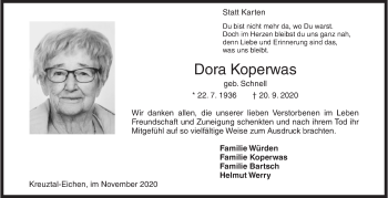 Traueranzeige von Dora Koperwas von Siegener Zeitung