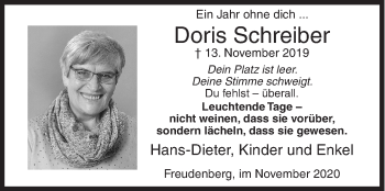 Traueranzeige von Doris Schreiber von Siegener Zeitung