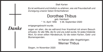 Traueranzeige von Dorothee Thibus von Siegener Zeitung
