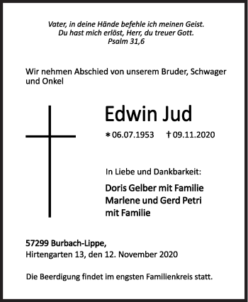 Traueranzeige von Edwin Jud von Siegener Zeitung
