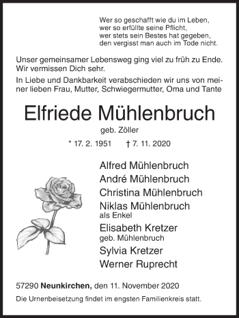 Traueranzeige von Elfriede Mühlenbruch von Siegener Zeitung