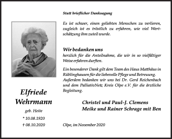 Traueranzeige von Elfriede Wehrmann von Siegener Zeitung