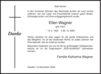Traueranzeige von Ellen Wagner von Siegener Zeitung