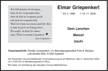 Traueranzeige von Elmar Griepenkerl von Siegener Zeitung