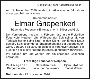 Traueranzeige von Elmar Griepenkerl von Siegener Zeitung