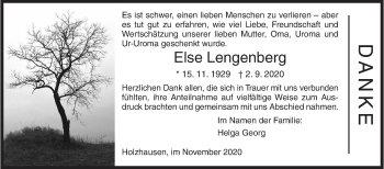 Traueranzeige von Else Lengenberg von Siegener Zeitung