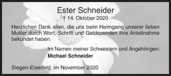 Traueranzeige von Ester Schneider von Siegener Zeitung