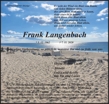 Traueranzeige von Frank Langenbach von Siegener Zeitung