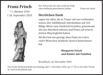 Traueranzeige von Franz Frisch von Siegener Zeitung