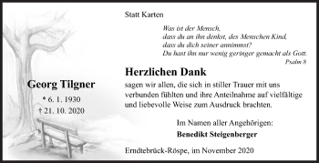 Traueranzeige von Georg Tilgner von Siegener Zeitung