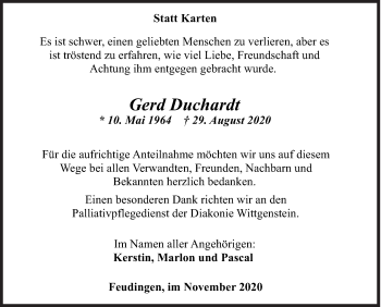 Traueranzeige von Gerd Duchardt von Siegener Zeitung