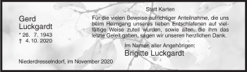 Traueranzeige von Gerd Luckgardt von Siegener Zeitung