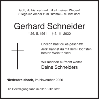 Traueranzeige von Gerhard Schneider von Siegener Zeitung
