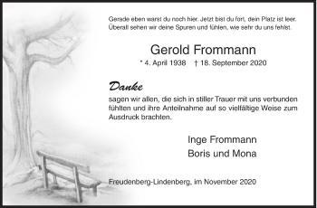 Traueranzeige von Gerold Frommann von Siegener Zeitung
