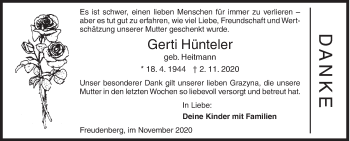 Traueranzeige von Gerti Hünteler von Siegener Zeitung