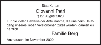 Traueranzeige von Giovanni Petri von Siegener Zeitung