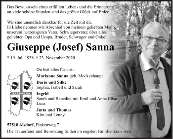 Traueranzeige von Giuseppe  Sanna von Siegener Zeitung