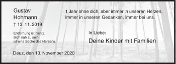 Traueranzeige von Gustav Hohmann von Siegener Zeitung
