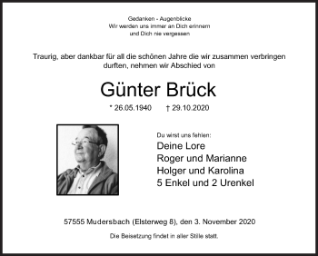 Traueranzeige von Günter Brück von Siegener Zeitung