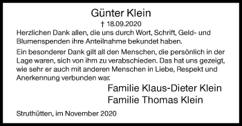 Traueranzeige von Günter Klein von Siegener Zeitung