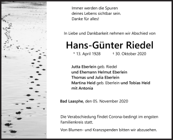 Traueranzeige von Hans-Günter Riedel von Siegener Zeitung