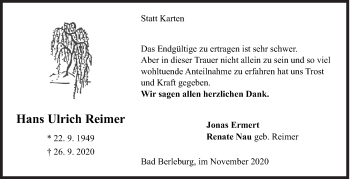 Traueranzeige von Hans Ulrich Reimer von Siegener Zeitung