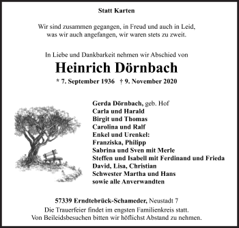 Traueranzeige von Heinrich Dörnbach von Siegener Zeitung