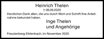 Traueranzeige von Heinrich Thelen von Siegener Zeitung