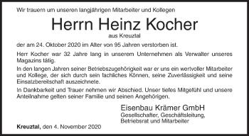 Traueranzeige von Heinz Kocher von Siegener Zeitung