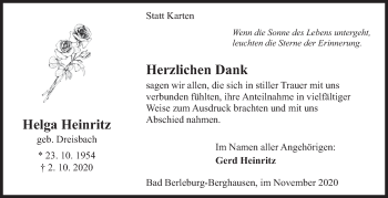 Traueranzeige von Helga Heinritz von Siegener Zeitung