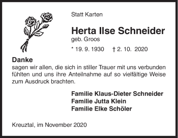 Traueranzeige von Herta Ilse Schneider von Siegener Zeitung