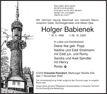 Traueranzeige von Holger Babienek von Siegener Zeitung