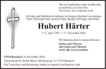 Traueranzeige von Hubert Härter von Siegener Zeitung