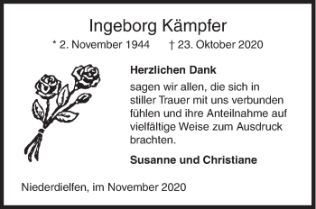 Traueranzeige von Ingeborg Kämpfer von Siegener Zeitung