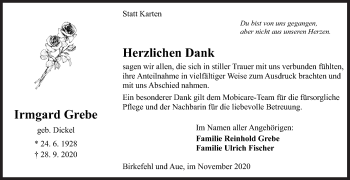 Traueranzeige von Irmgard Grebe von Siegener Zeitung