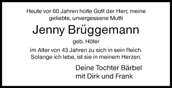 Traueranzeige von Jenny Brüggemann von Siegener Zeitung