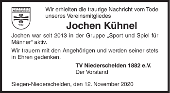 Traueranzeige von Jochen Kühnel von Siegener Zeitung