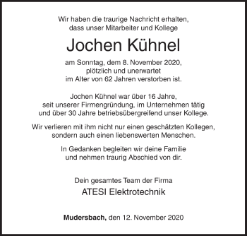 Traueranzeige von Jochen Kühnel von Siegener Zeitung