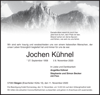 Traueranzeige von Jochen Kühnel von Siegener Zeitung
