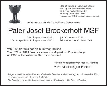 Traueranzeige von Josef Brockerhoff von Siegener Zeitung