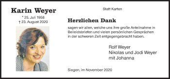 Traueranzeige von Karin Weyer von Siegener Zeitung