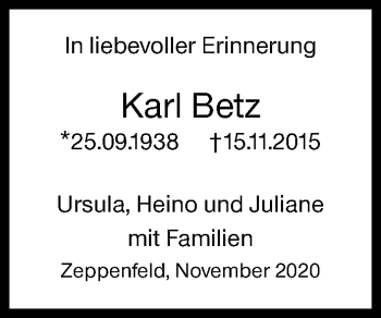Traueranzeige von Karl Betz von Siegener Zeitung