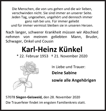 Traueranzeige von Karl-Heinz Künkel von Siegener Zeitung