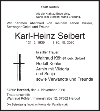 Traueranzeige von Karl-Heinz Seibert von Siegener Zeitung